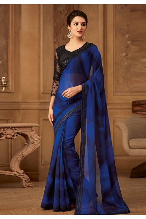 Blue georgette embroidered saree with blouse  508